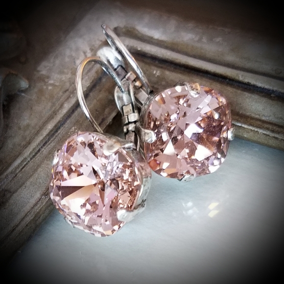 Hand Crafted Jewelry - Austrian Crystal Earrings in Antique Silver